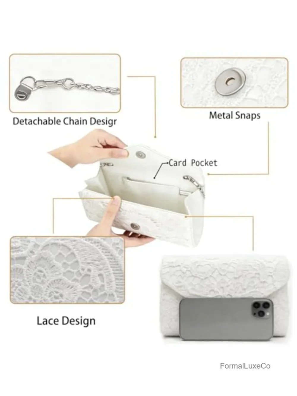 Lace Embroidered Clutch Evening Bag for Wedding Prom Party